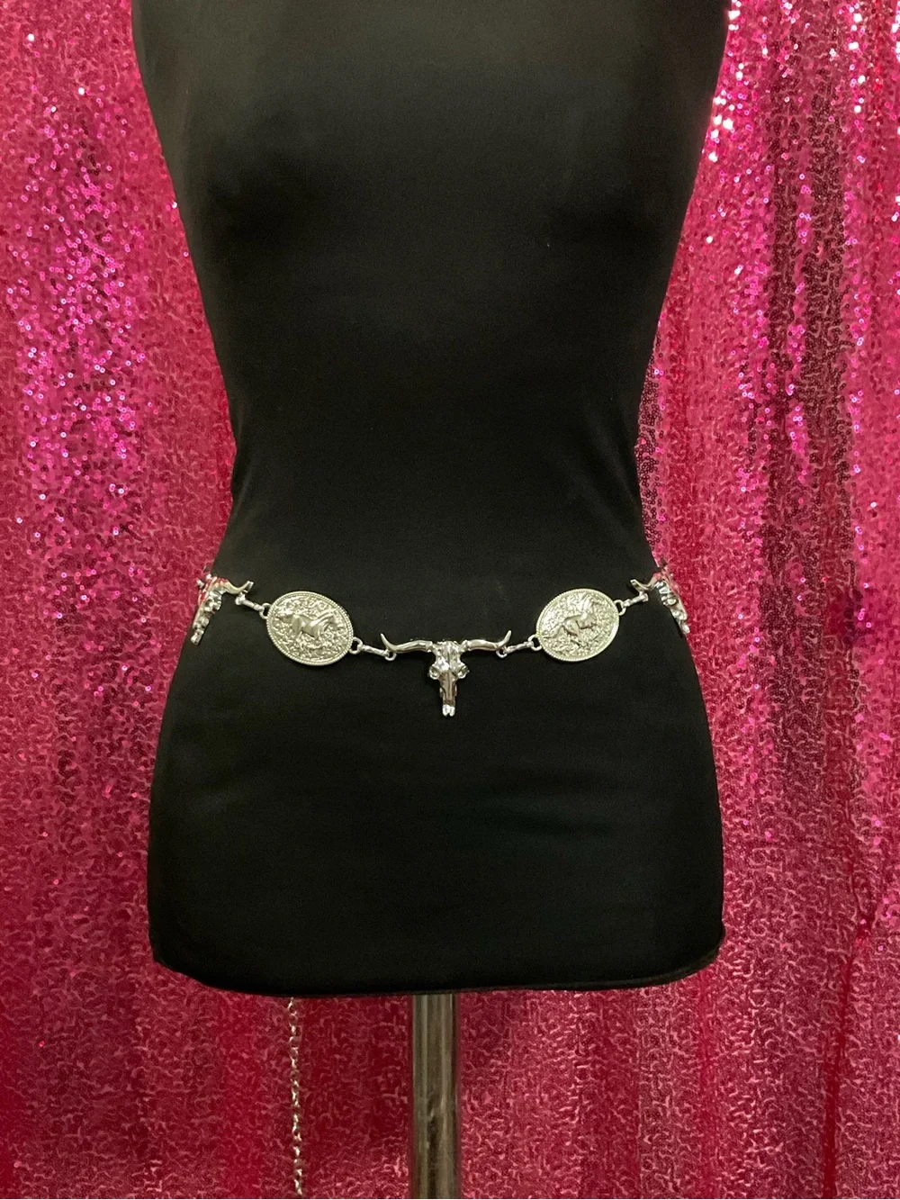 Silver Coin & Charm Chain Hip Belt - Women Accessories